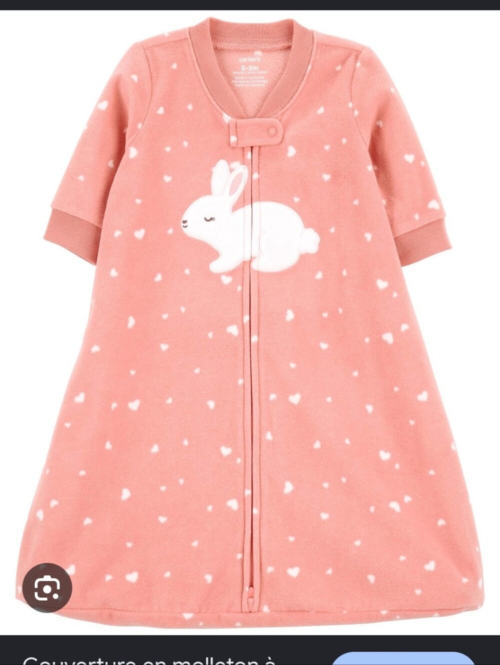 ✅4/25$✅ Carter's 3-6 Months Coral Bunny Sleep Sack with White Hearts E3